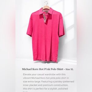 Michael Kors Polo Shirt XL Hot Pink Short Sleeve Paisley Trim Classic Fit